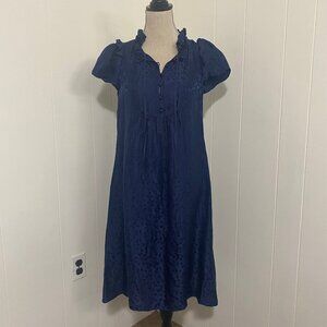 Marc Jacobs Silk Blend Navy Floral Short Ruffle Sleeve Babydoll Midi Dress Sz 4